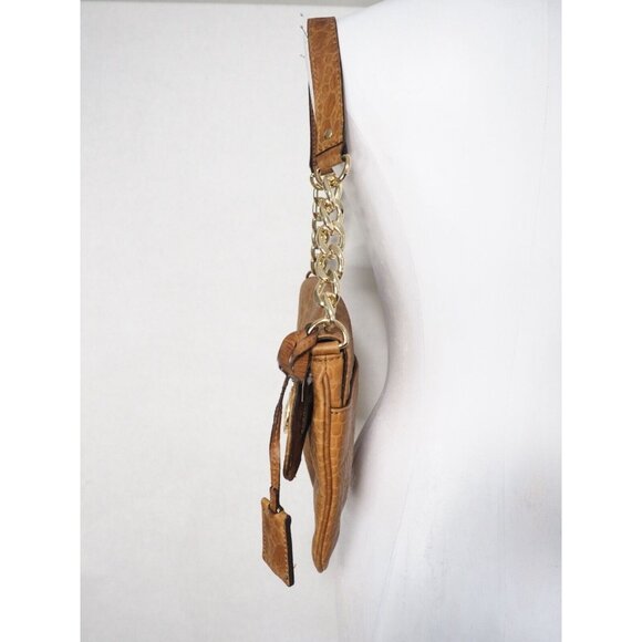 Michael Kors Caramel Brown Alligator Embossed Flap Bag Gold Lock & Chain Strap - Picture 3 of 12